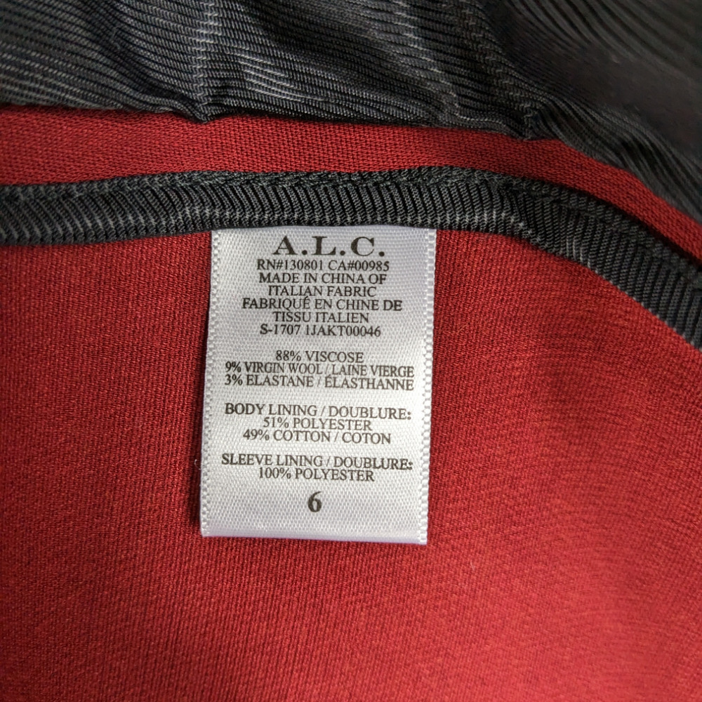 A.L.C. ALC Womens Blazer 6 Red Wool Button Up Front Pockets Unlined Jacket - Picture 9 of 9